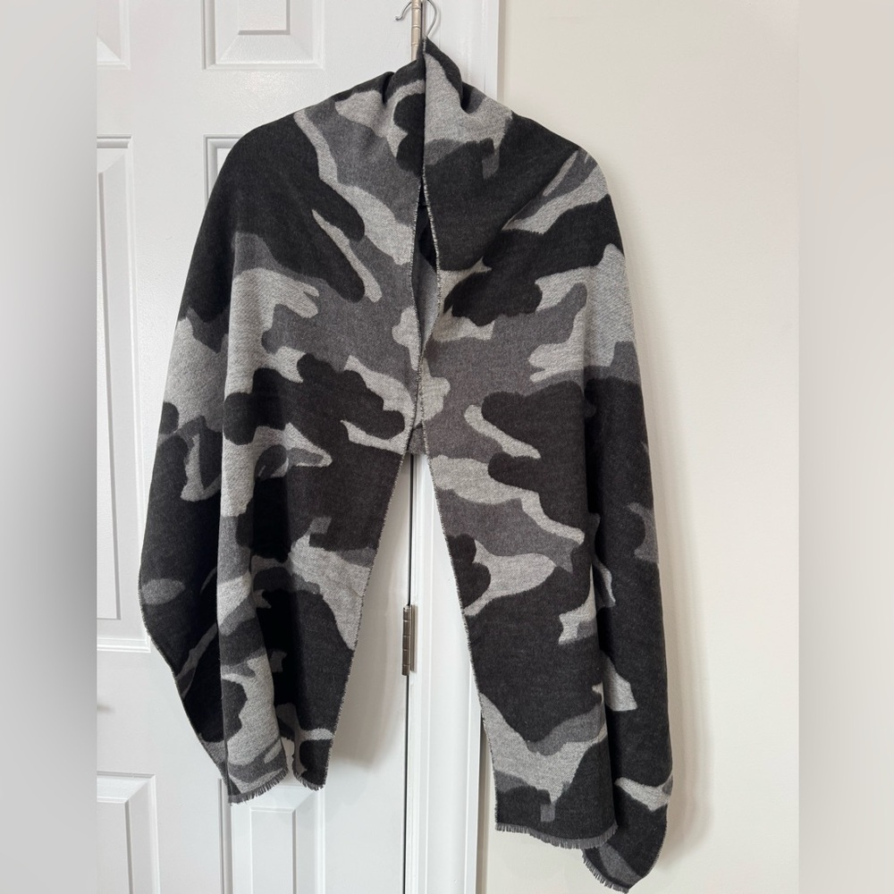 Aqua Gray and Black Camouflage Scarf / Shawl